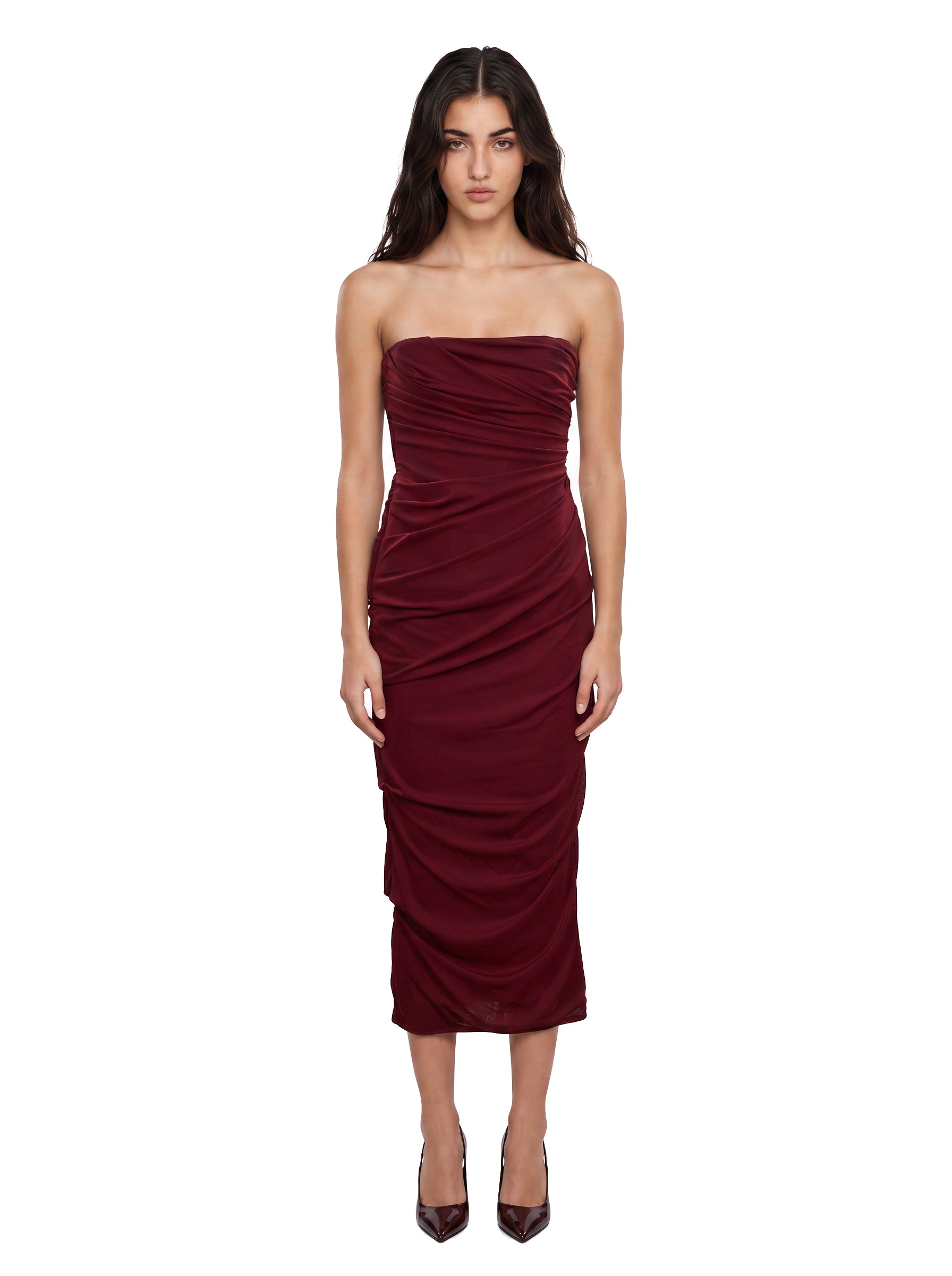 Abito midi con scollo dritto in rosso 