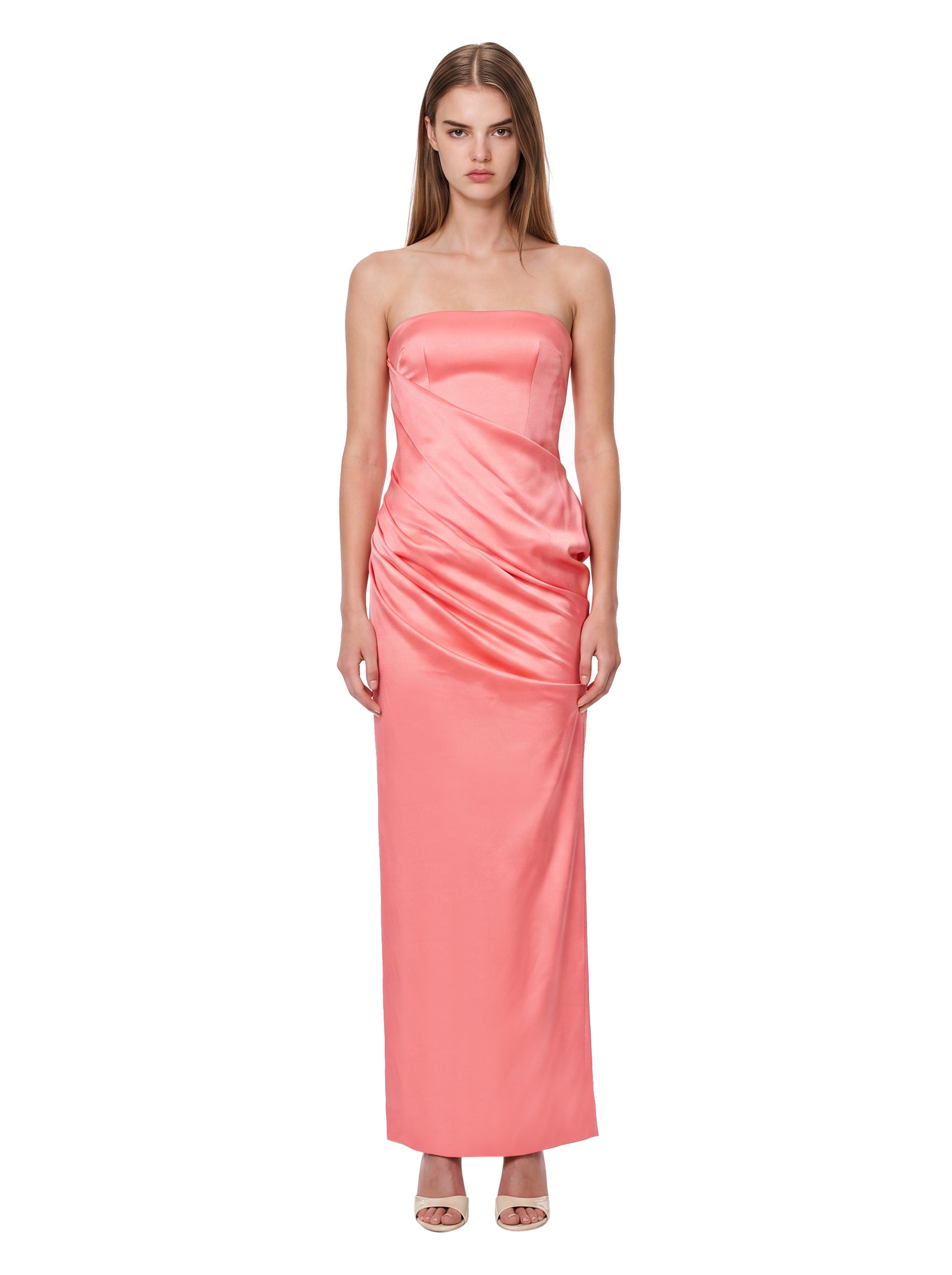 Abito lungo in raso rosa 