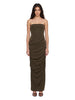Long dress with straight neckline in brown