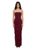 Long dress with straight neckline in burgundy