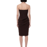 Abito midi con drappeggio in marrone 
