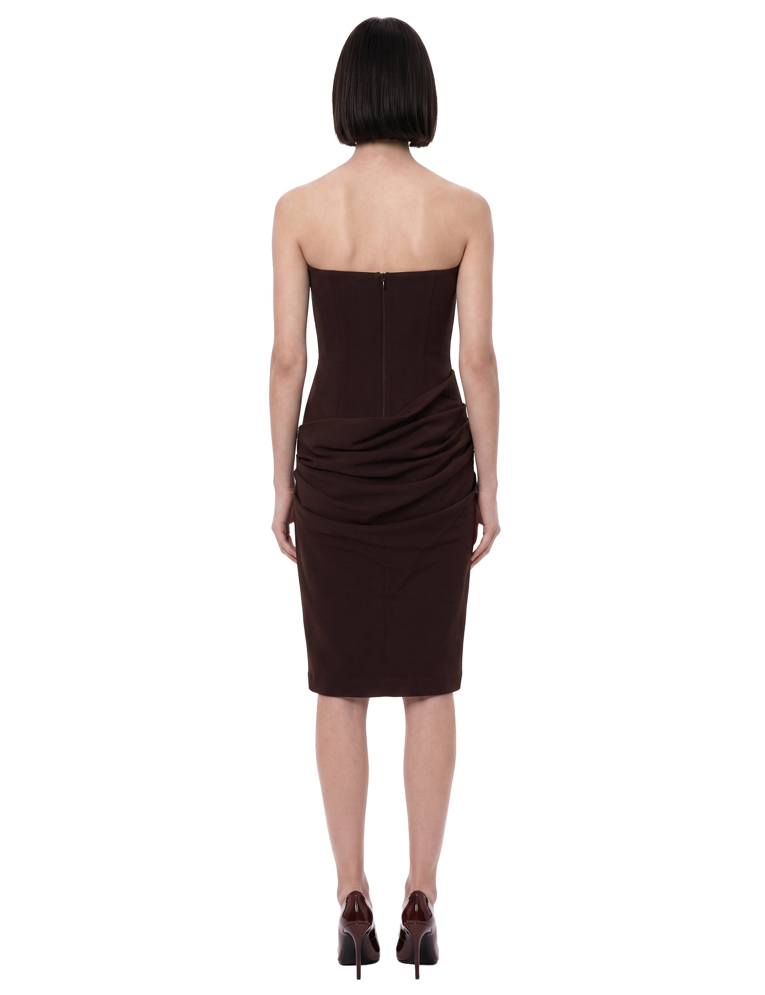Abito midi con drappeggio in marrone 