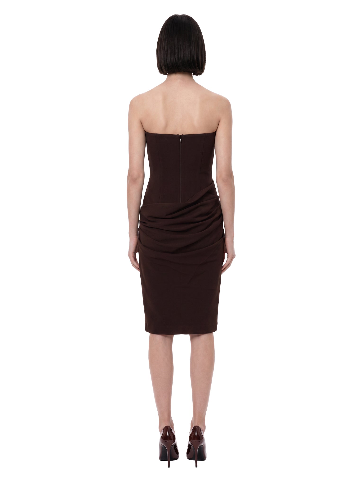 Abito midi con drappeggio in marrone 