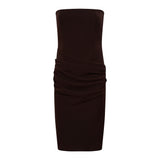 Abito midi con drappeggio in marrone 