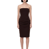 Abito midi con drappeggio in marrone 