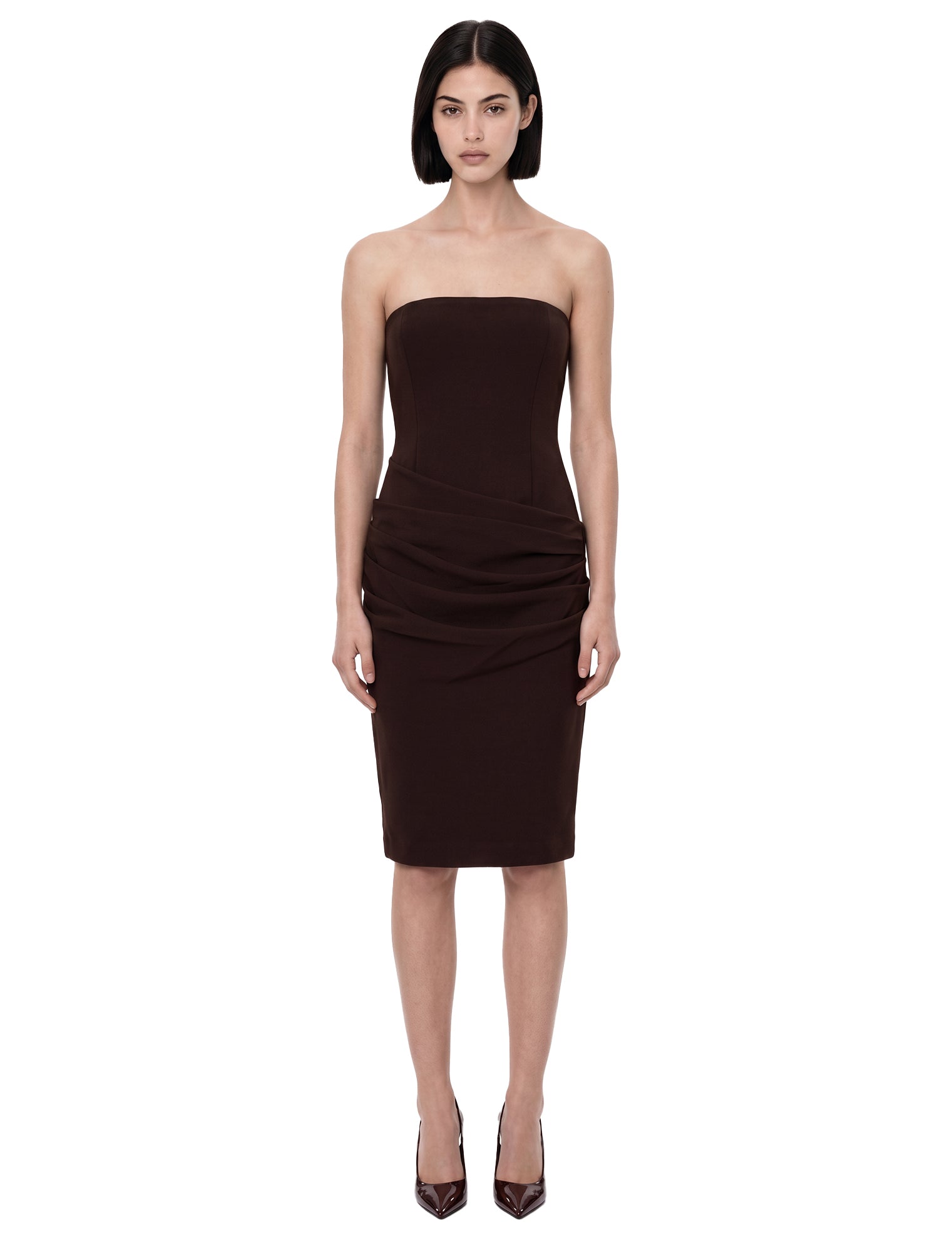Abito midi con drappeggio in marrone 