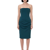 Abito midi con drappeggio in verde petrolio 