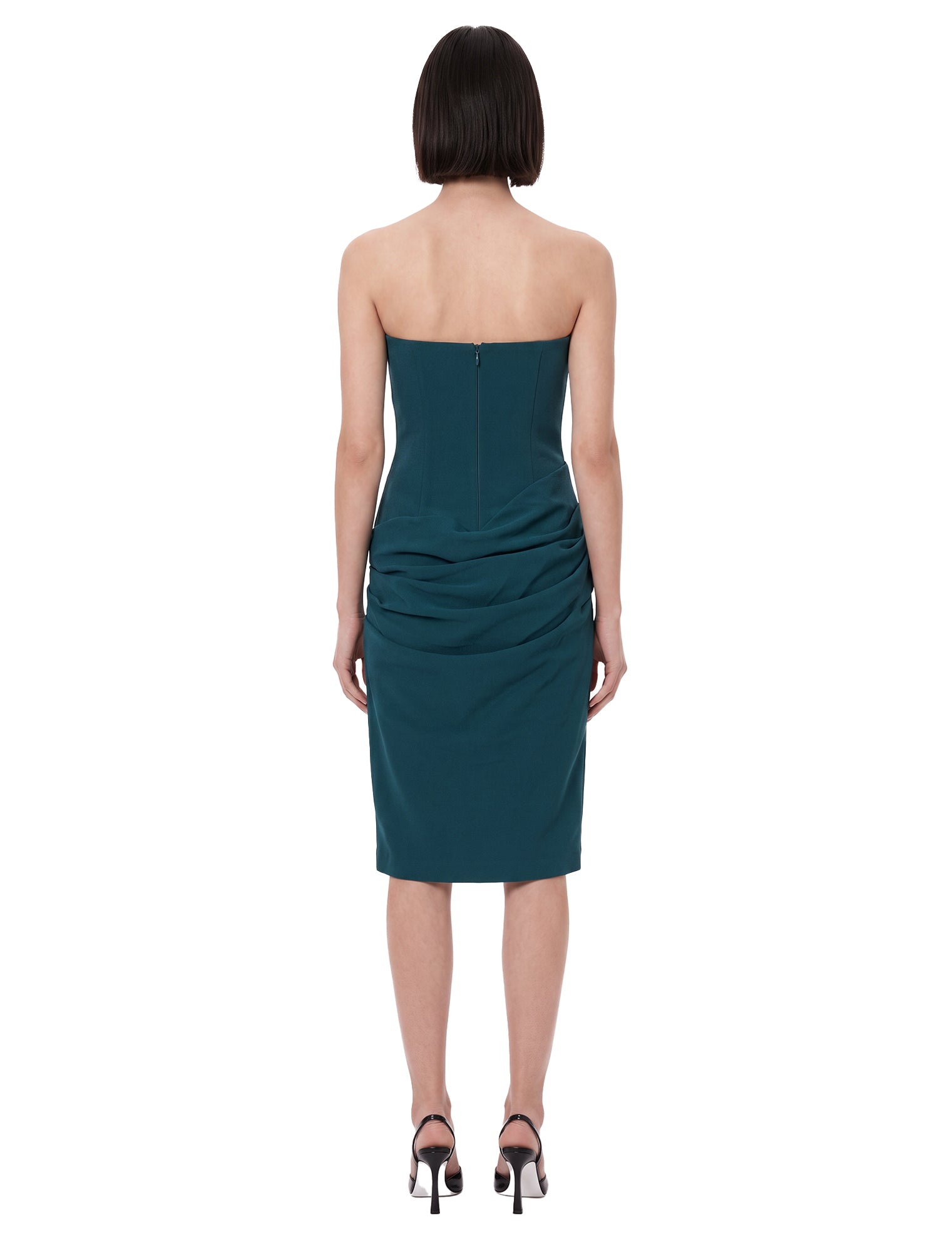 Abito midi con drappeggio in verde petrolio 