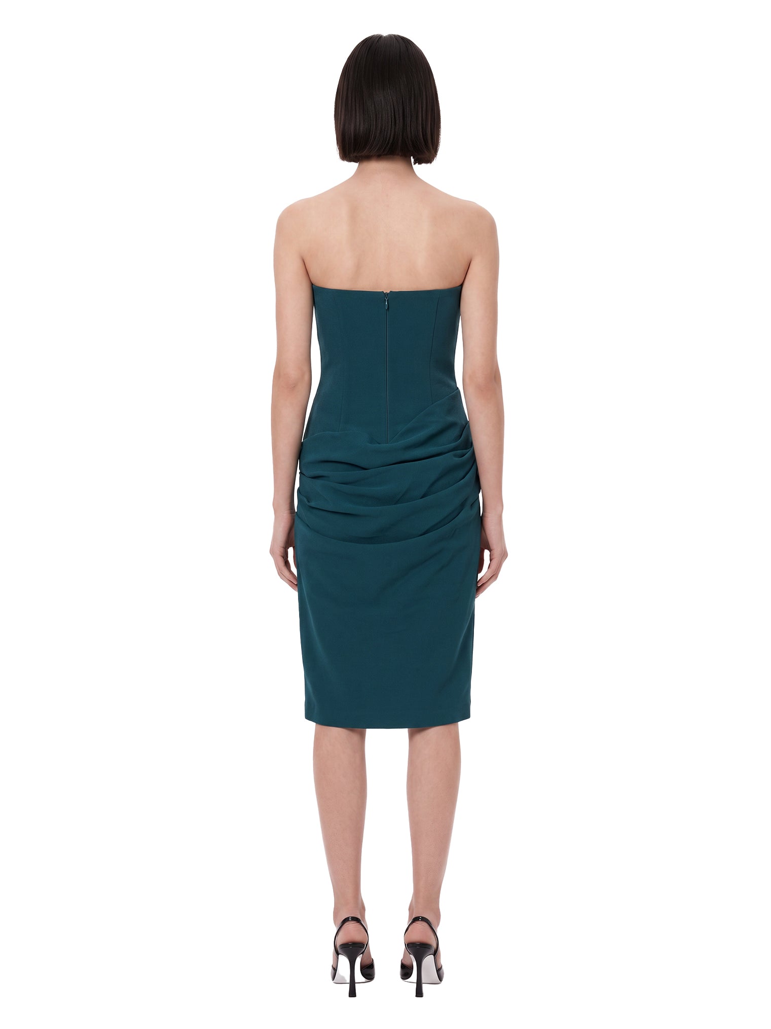 Abito midi con drappeggio in verde petrolio 