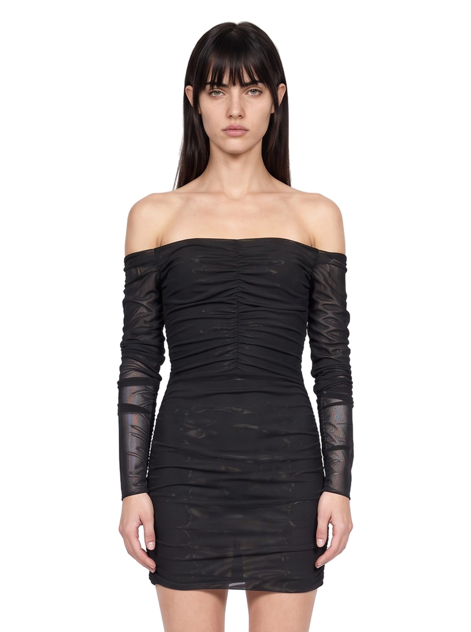 Abito mini con spalle scopere in nero 