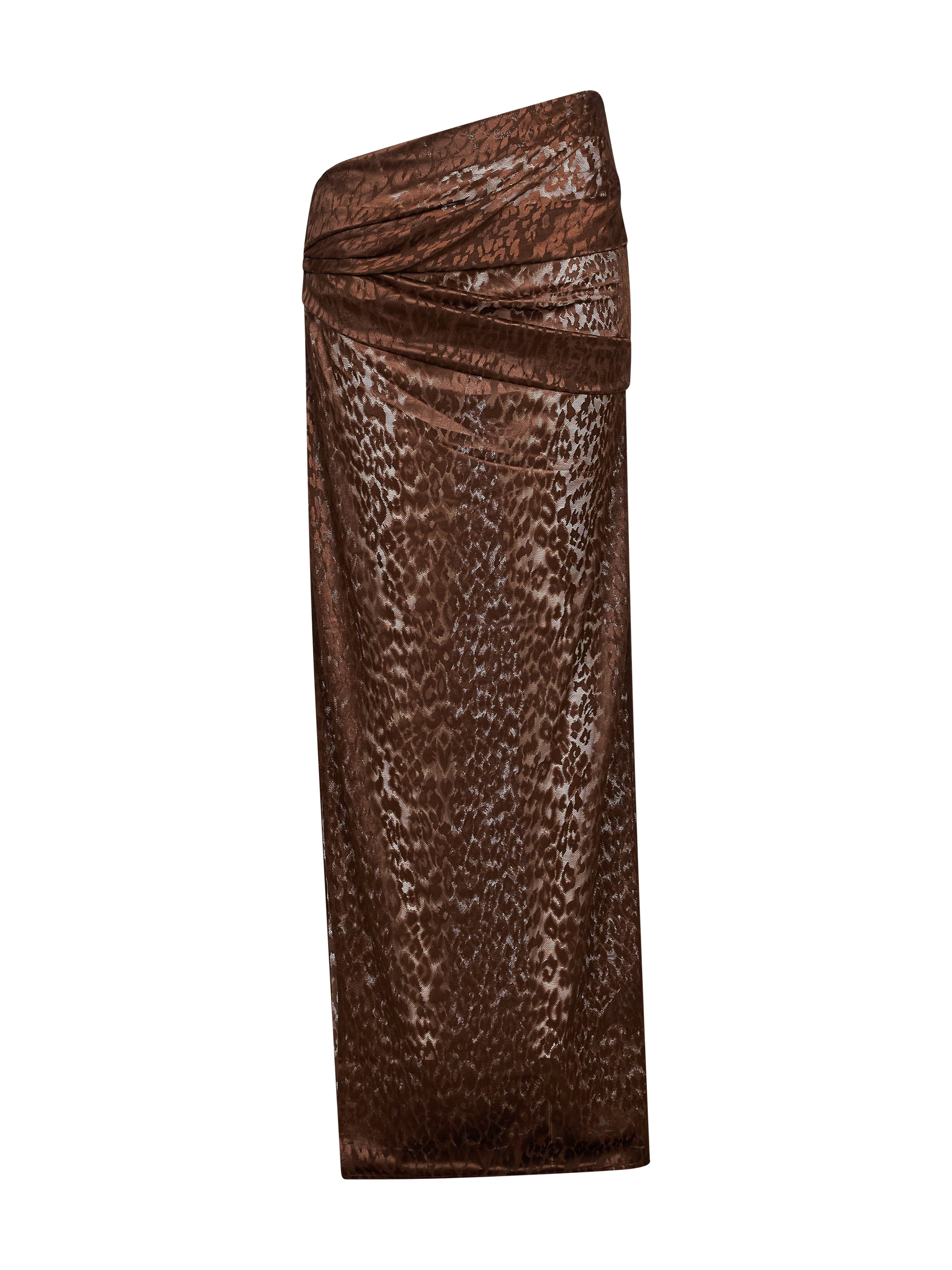 Gonna drappeggiata in pizzo leopardato marrone 