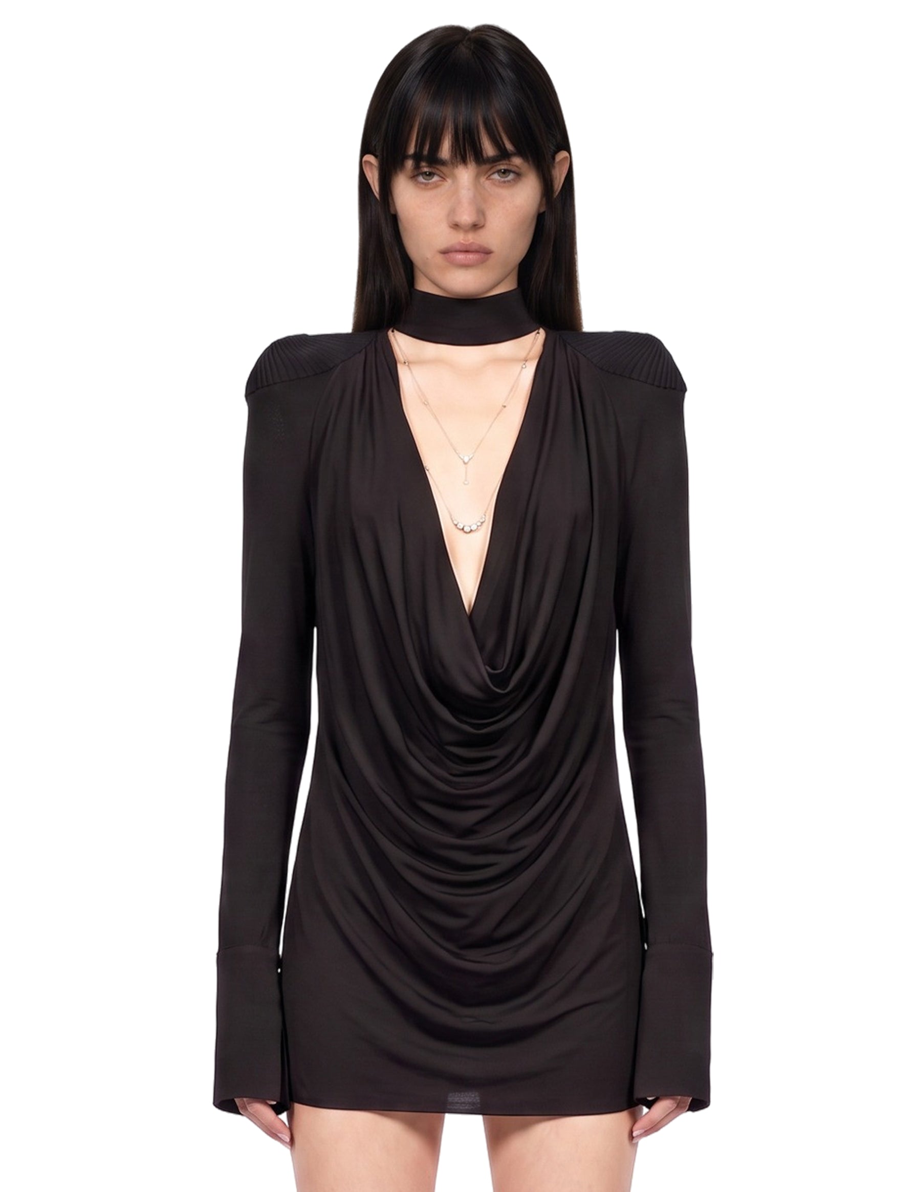 Abito mini drappeggiato in nero 