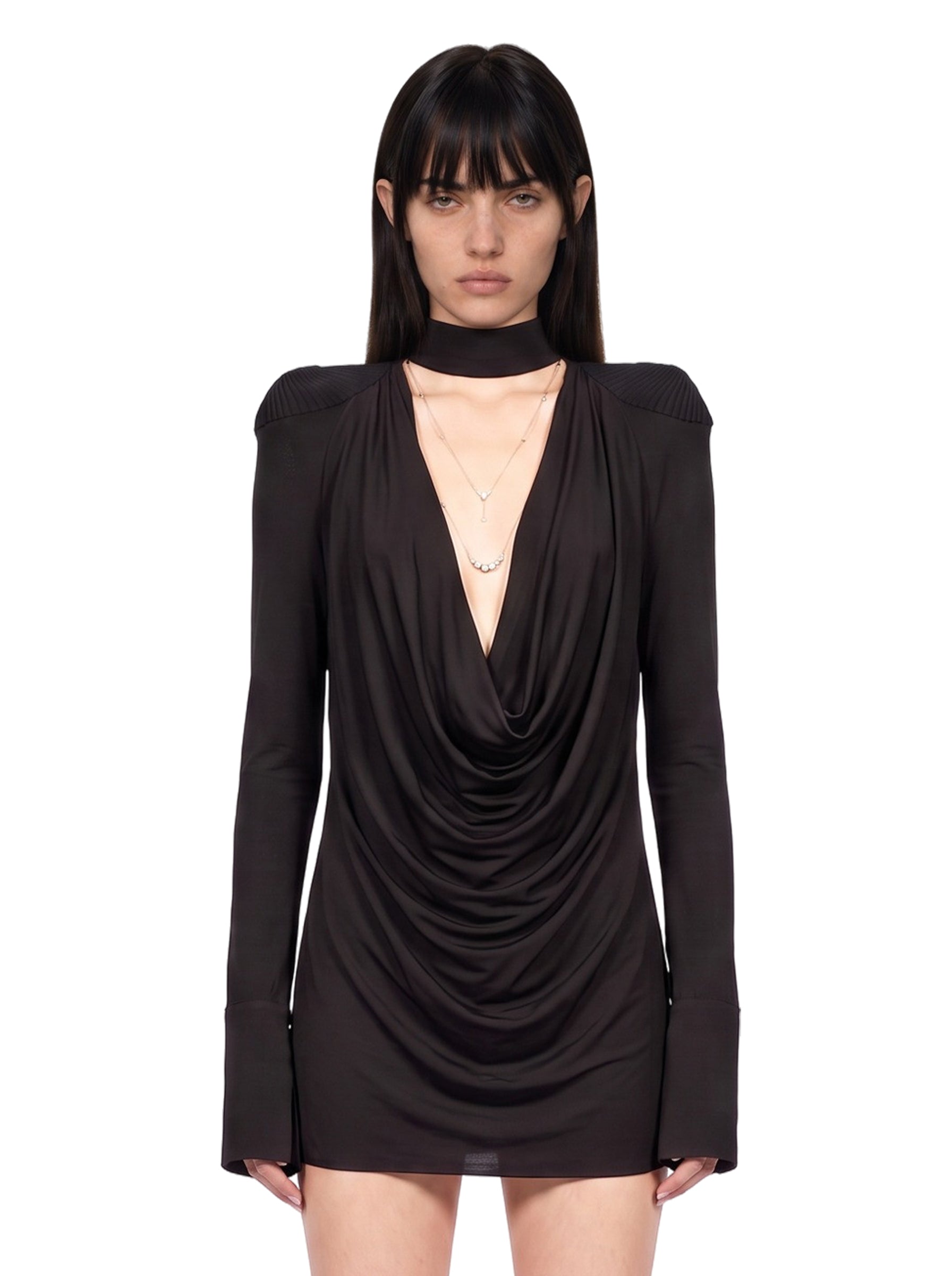 Abito mini drappeggiato in nero 
