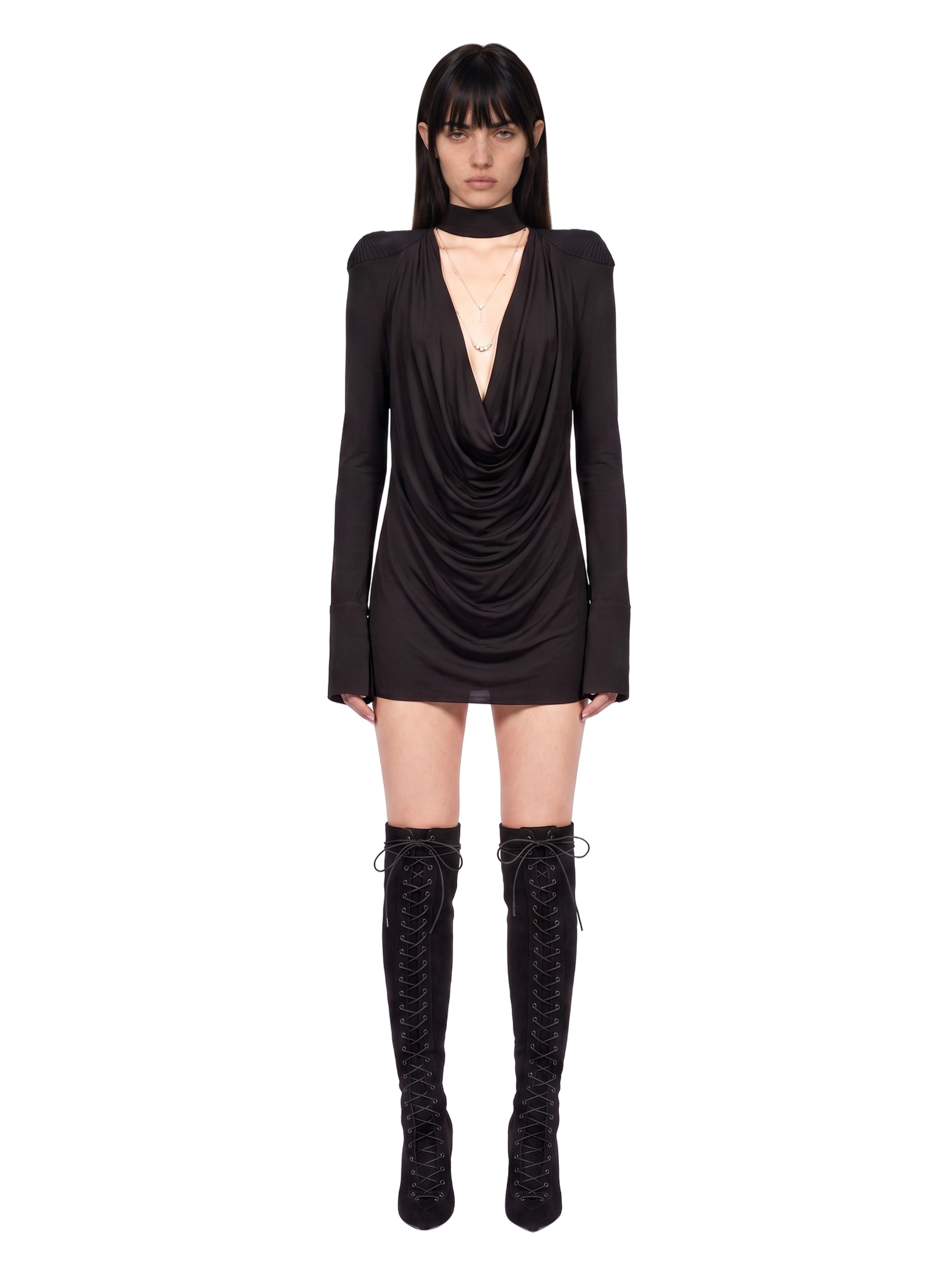 Abito mini drappeggiato in nero 
