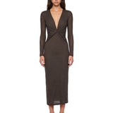 Abito con scollo a V in marrone 