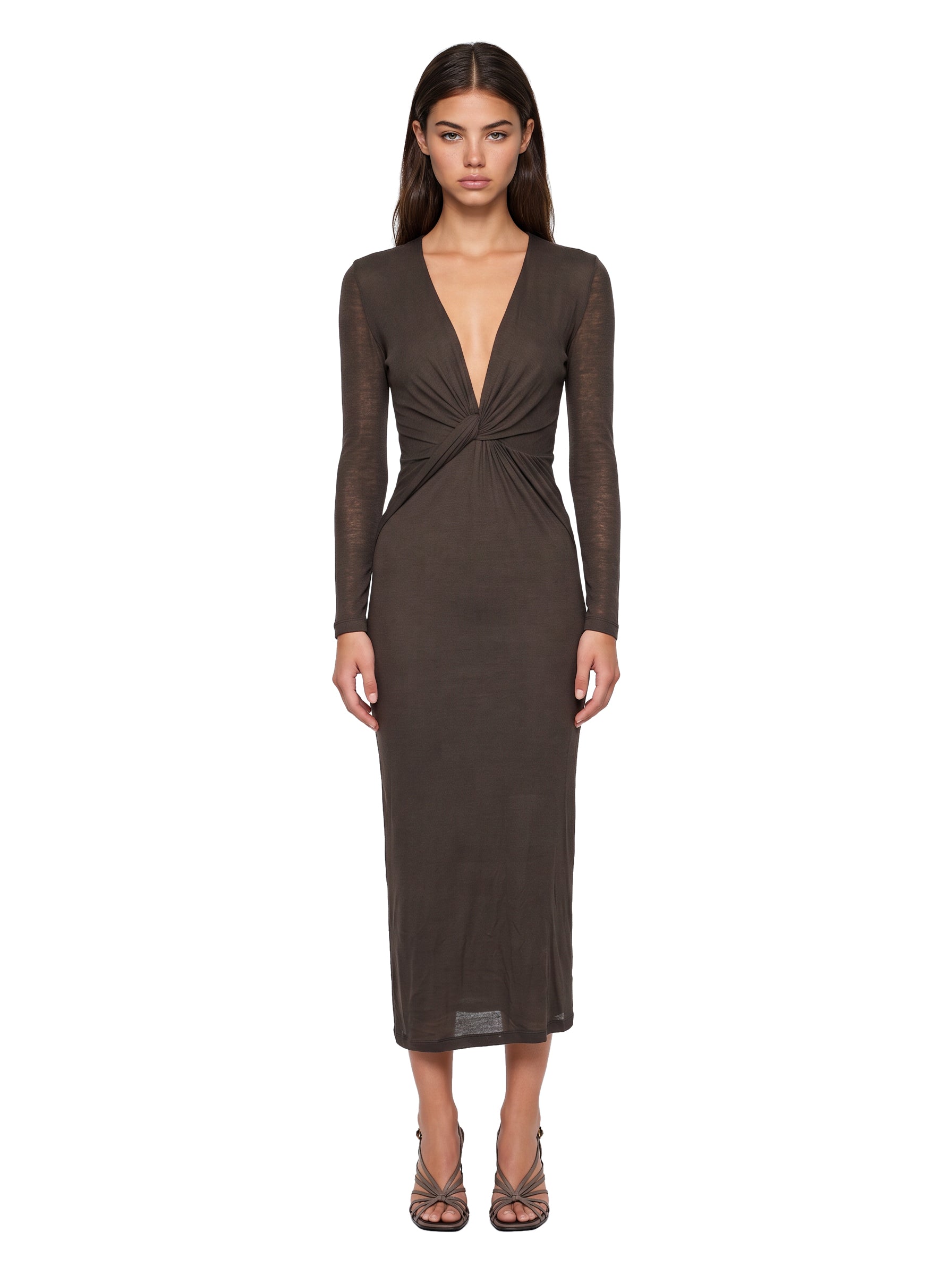 Abito con scollo a V in marrone 