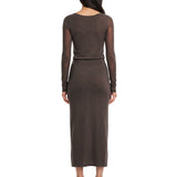 Abito con scollo a V in marrone 