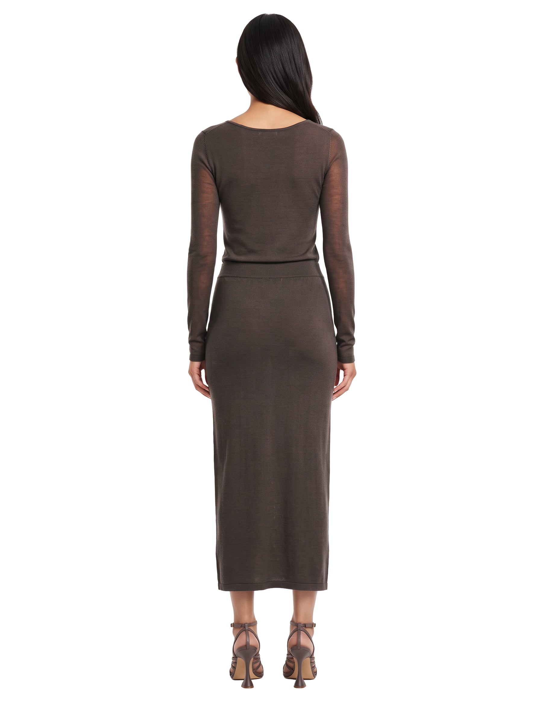Abito con scollo a V in marrone 