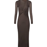 Abito con scollo a V in marrone 