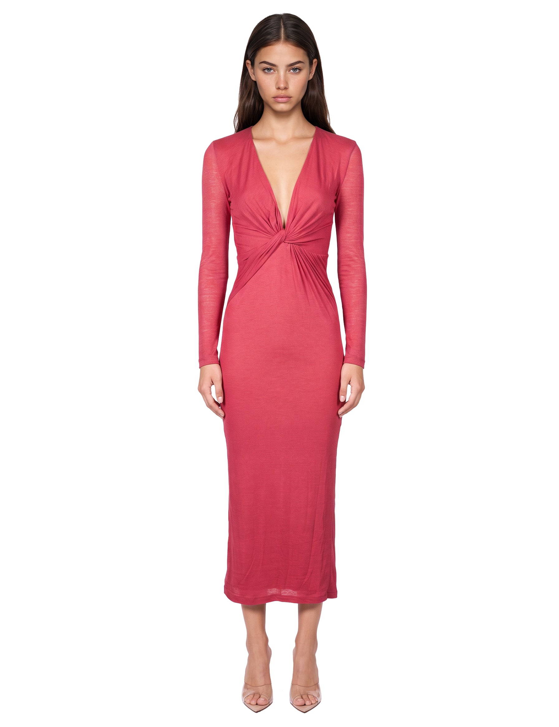 Abito con scollo a V in rosso 
