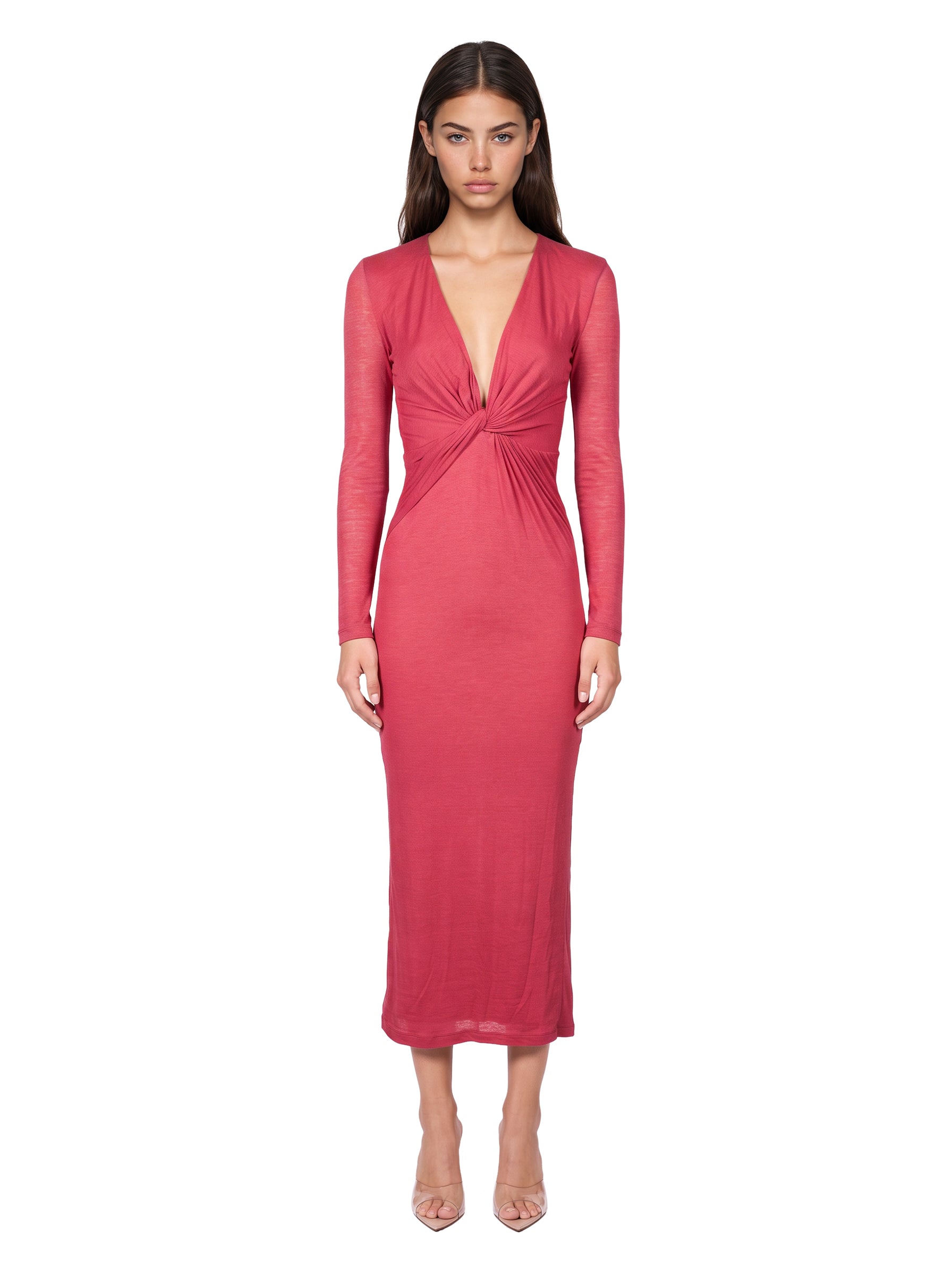 Abito con scollo a V in rosso 