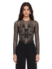 Body con schiena scoperta in mesh con ricami di perline e cristalli in nero