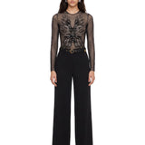 Body con schiena scoperta in mesh con ricami di perline e cristalli in nero 