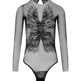 Body con schiena scoperta in mesh con ricami di perline e cristalli in nero 