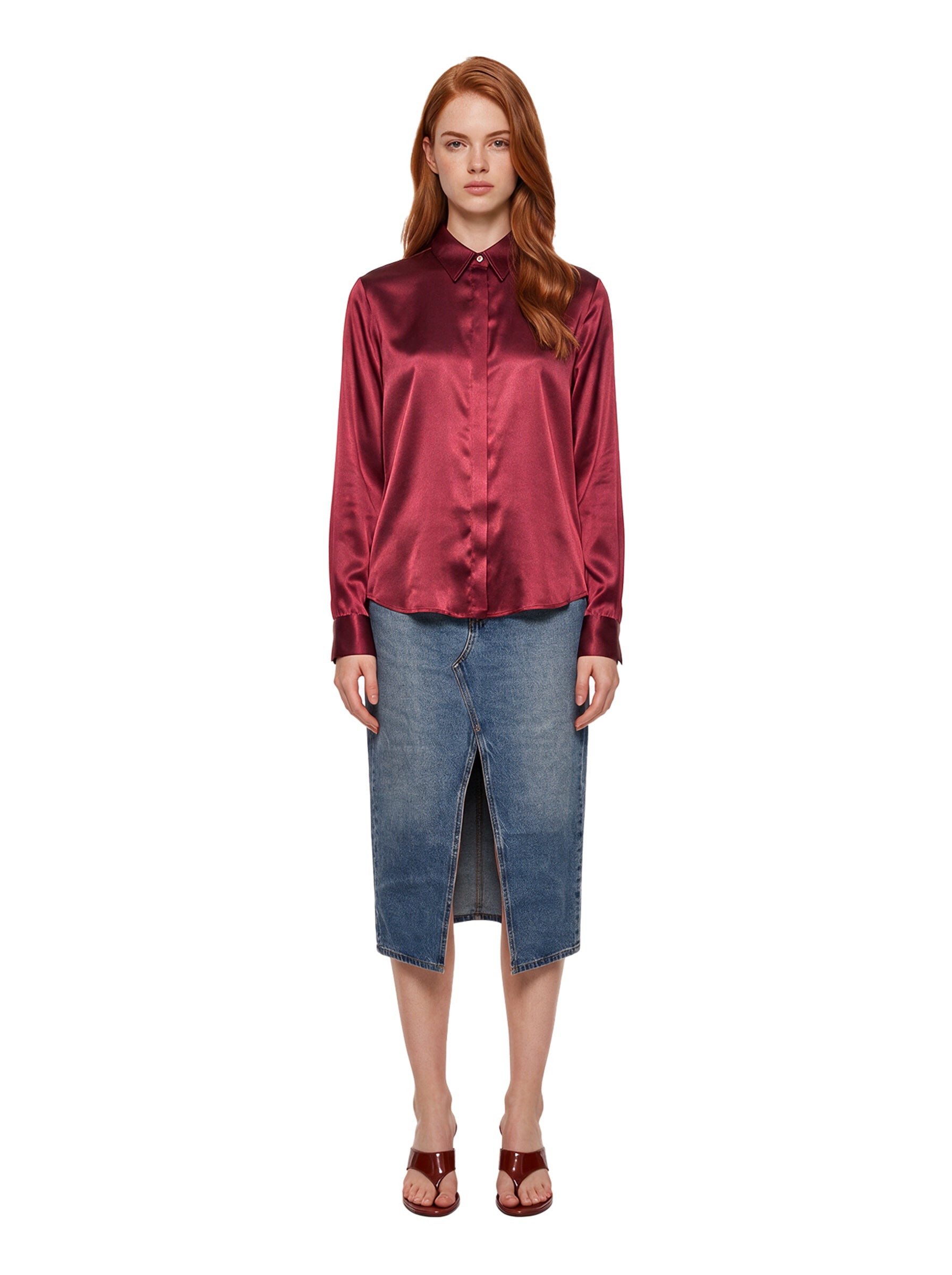 Camicia in seta Chisone in rosso scuro 