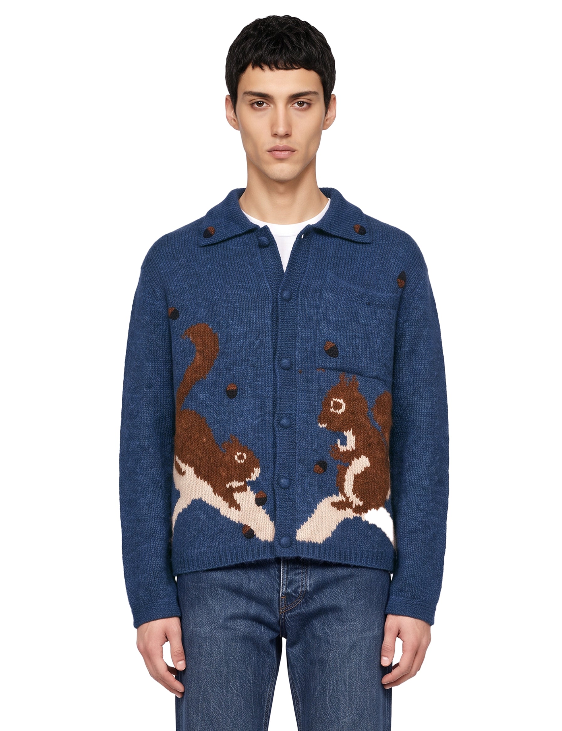 Cardigan Cusco con scoiattolo in blu 