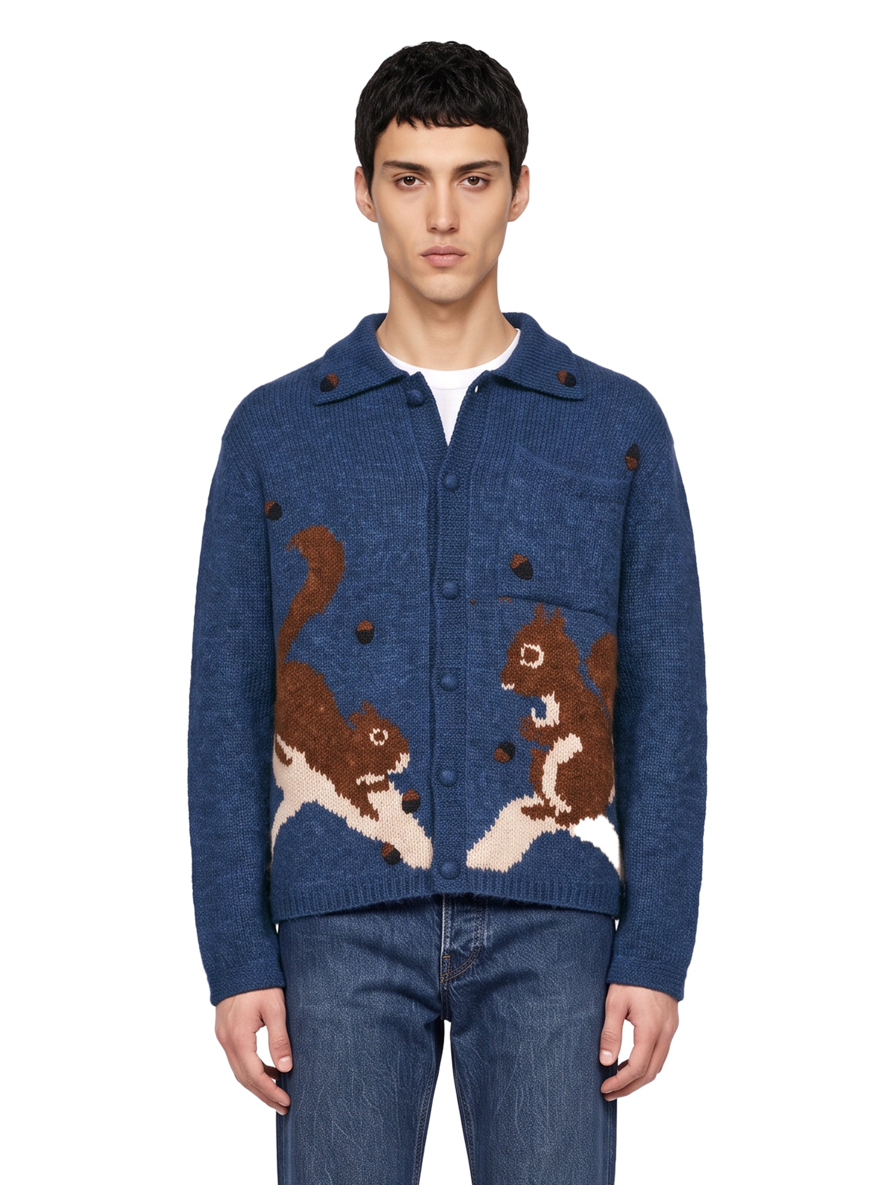 Cardigan Cusco con scoiattolo in blu 
