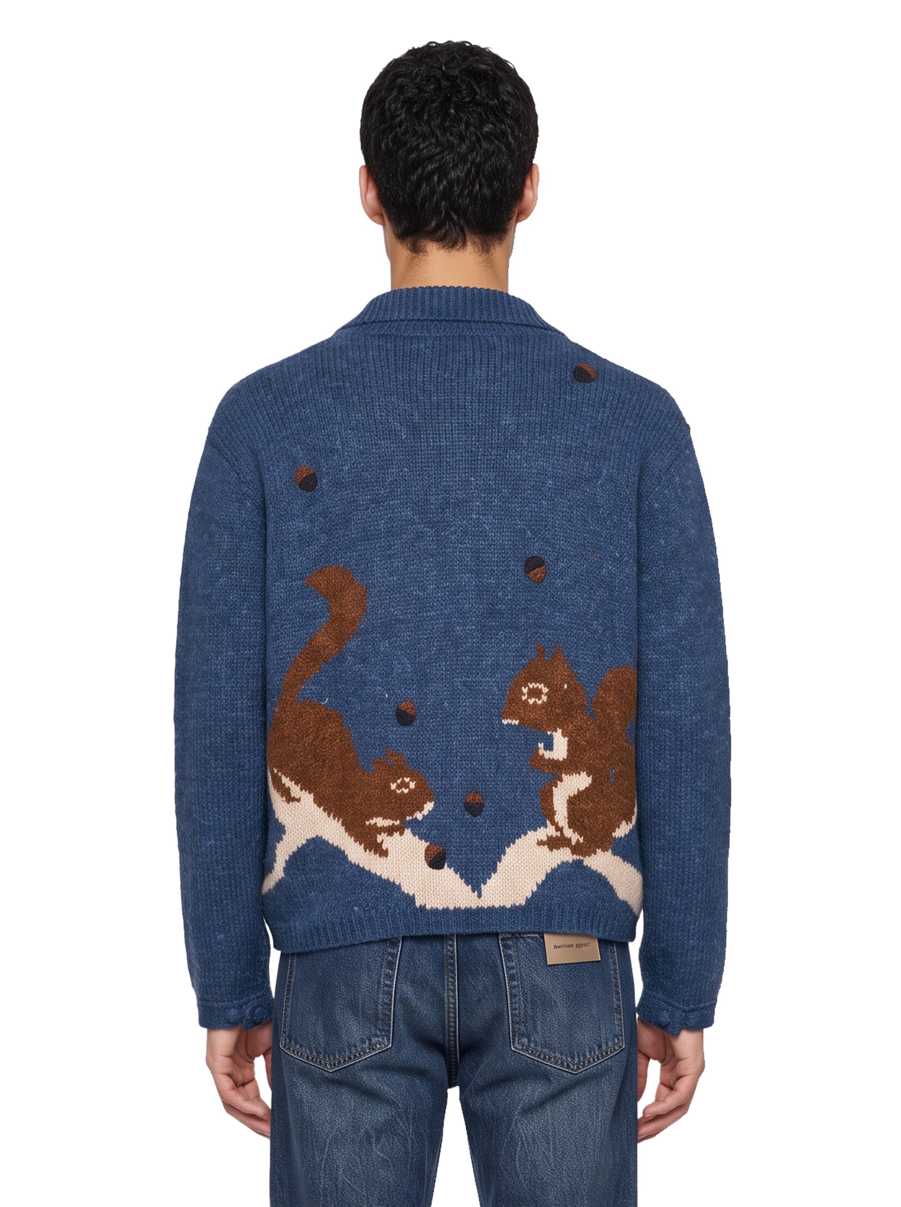 Cardigan Cusco con scoiattolo in blu 