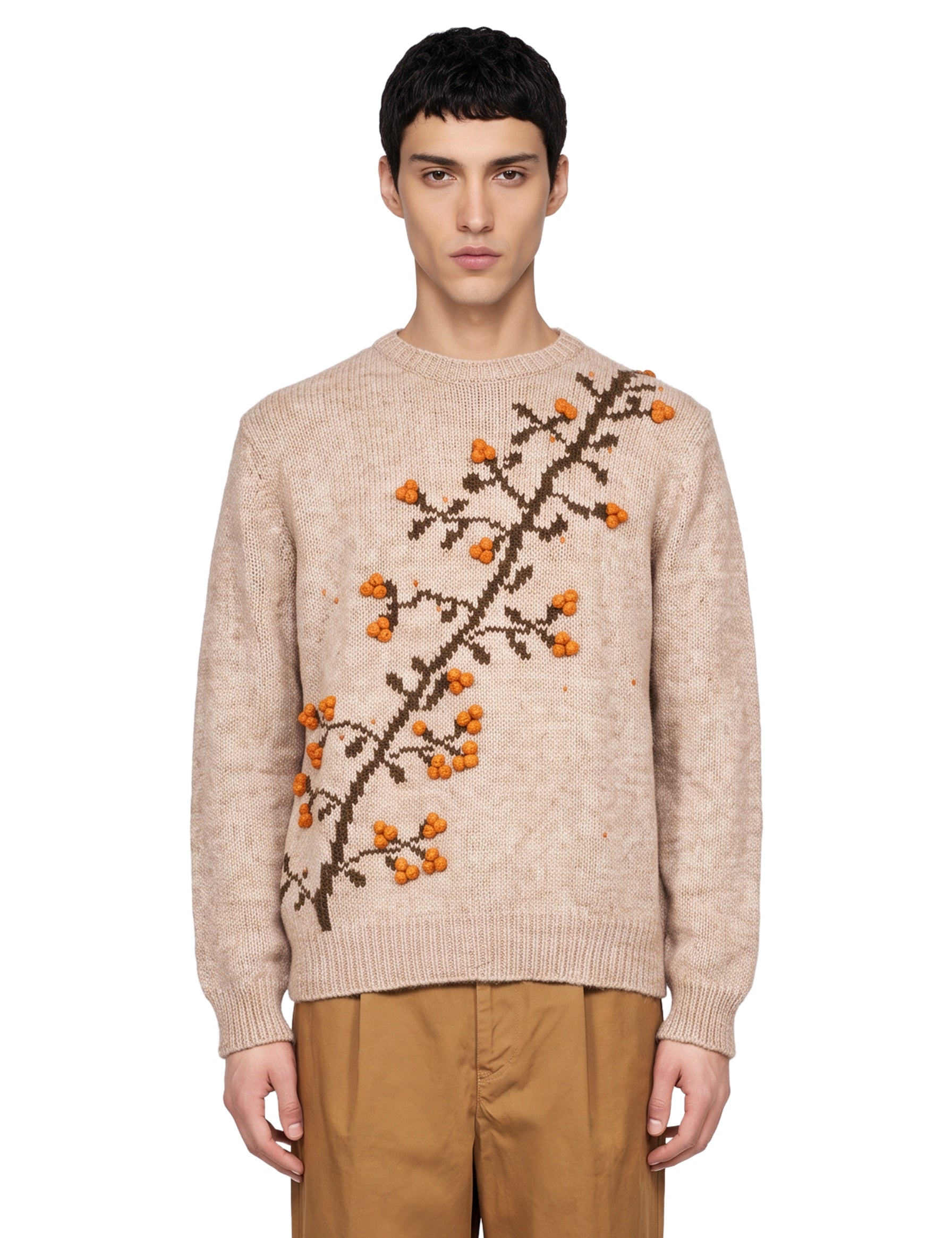 Maglione Puff con ricamo in beige 