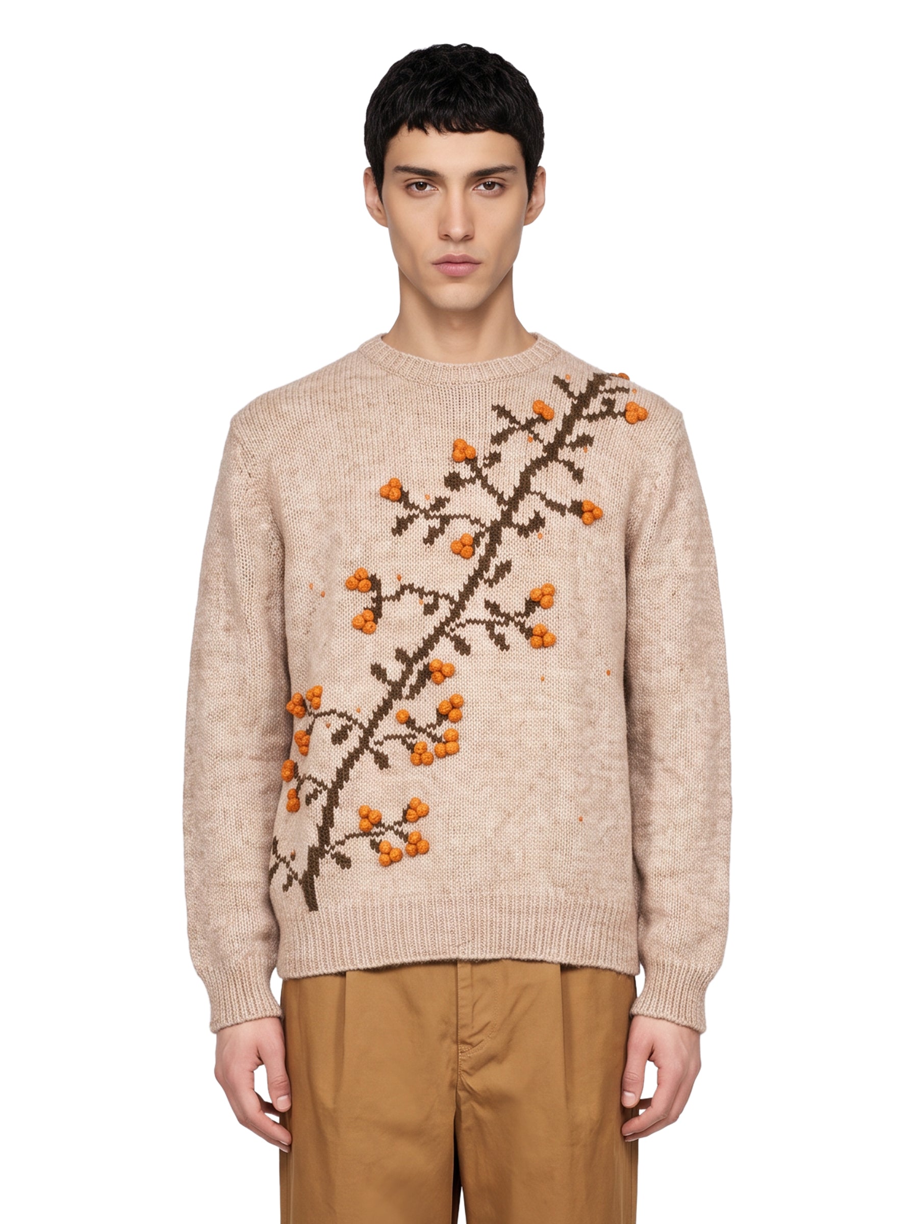 Maglione Puff con ricamo in beige 