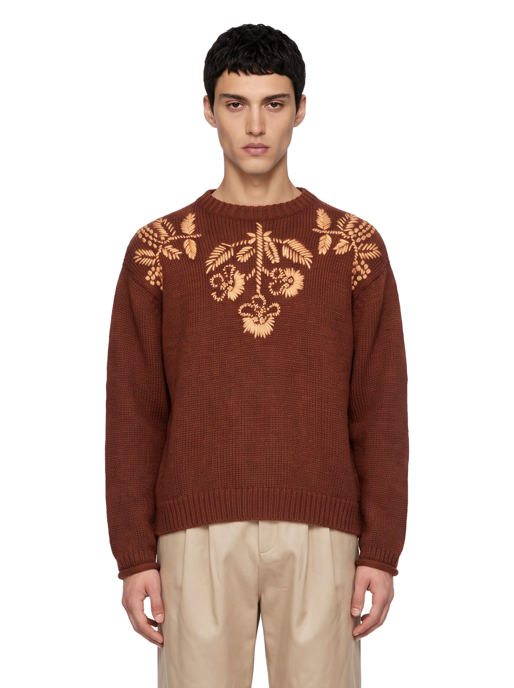 Maglione Chincha con ricamo in marrone 