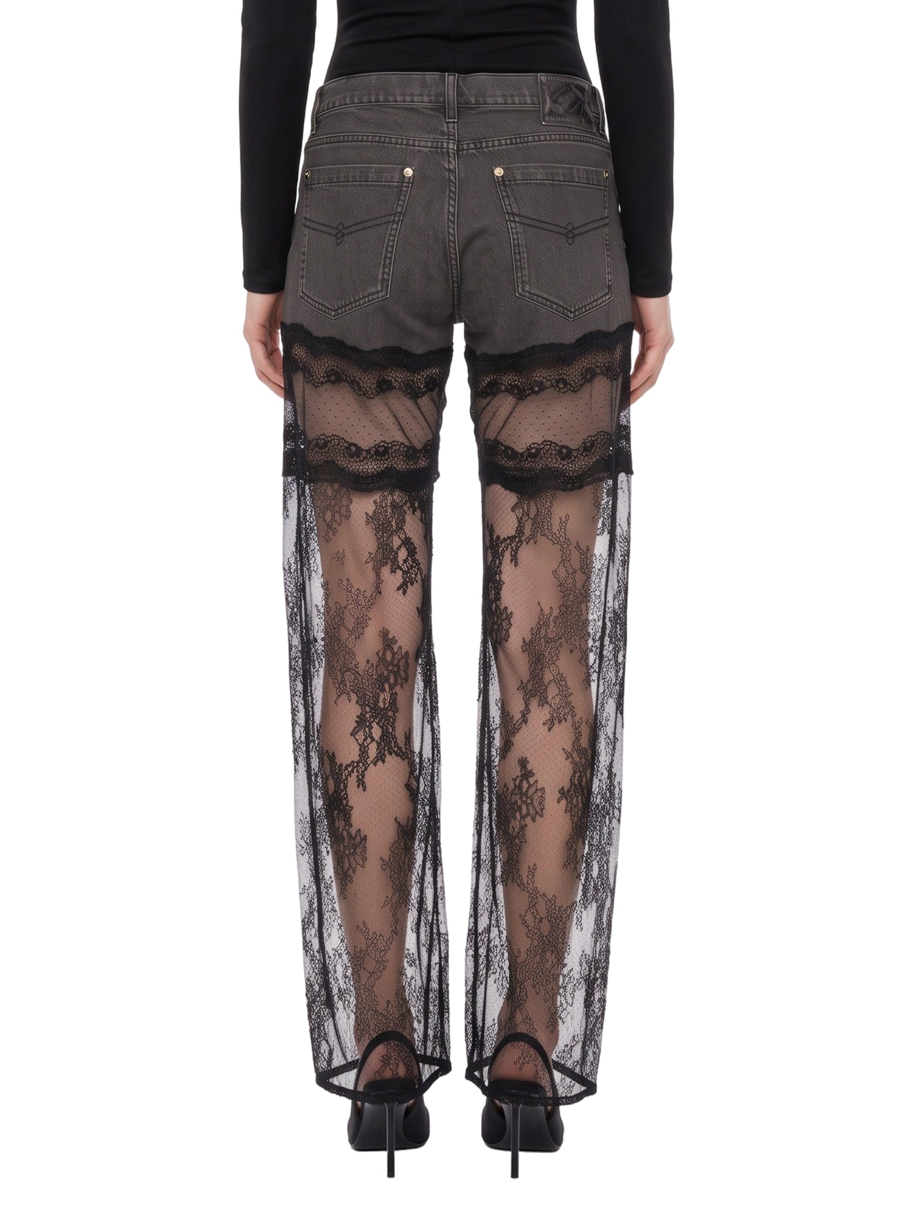 Jeans con pizzo Chantilly in nero 