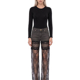 Jeans con pizzo Chantilly in nero 