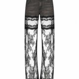 Jeans con pizzo Chantilly in nero 