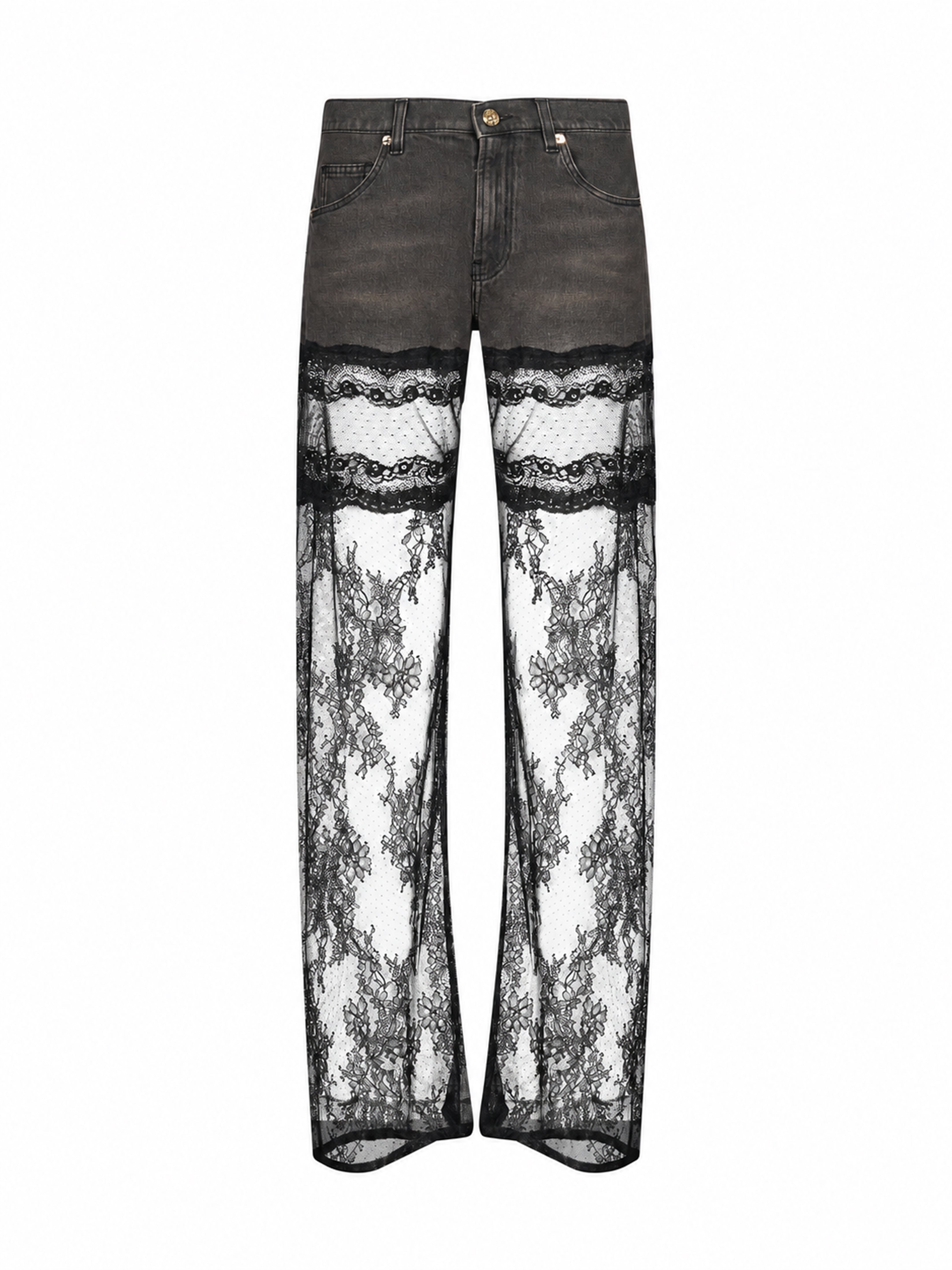 Jeans con pizzo Chantilly in nero 