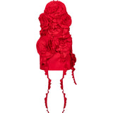 Abito mini con rose 3D rosso 
