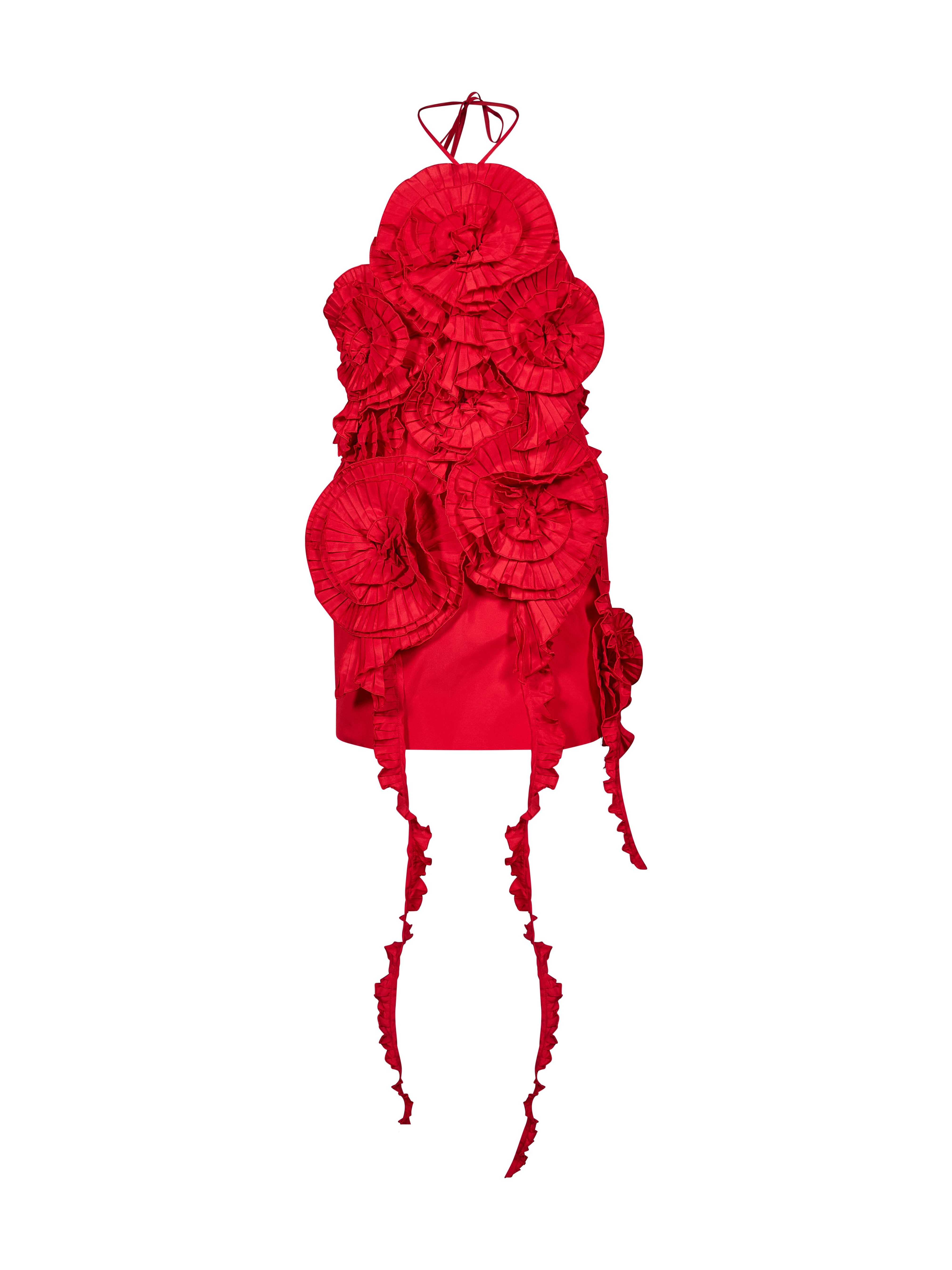 Abito mini con rose 3D rosso 