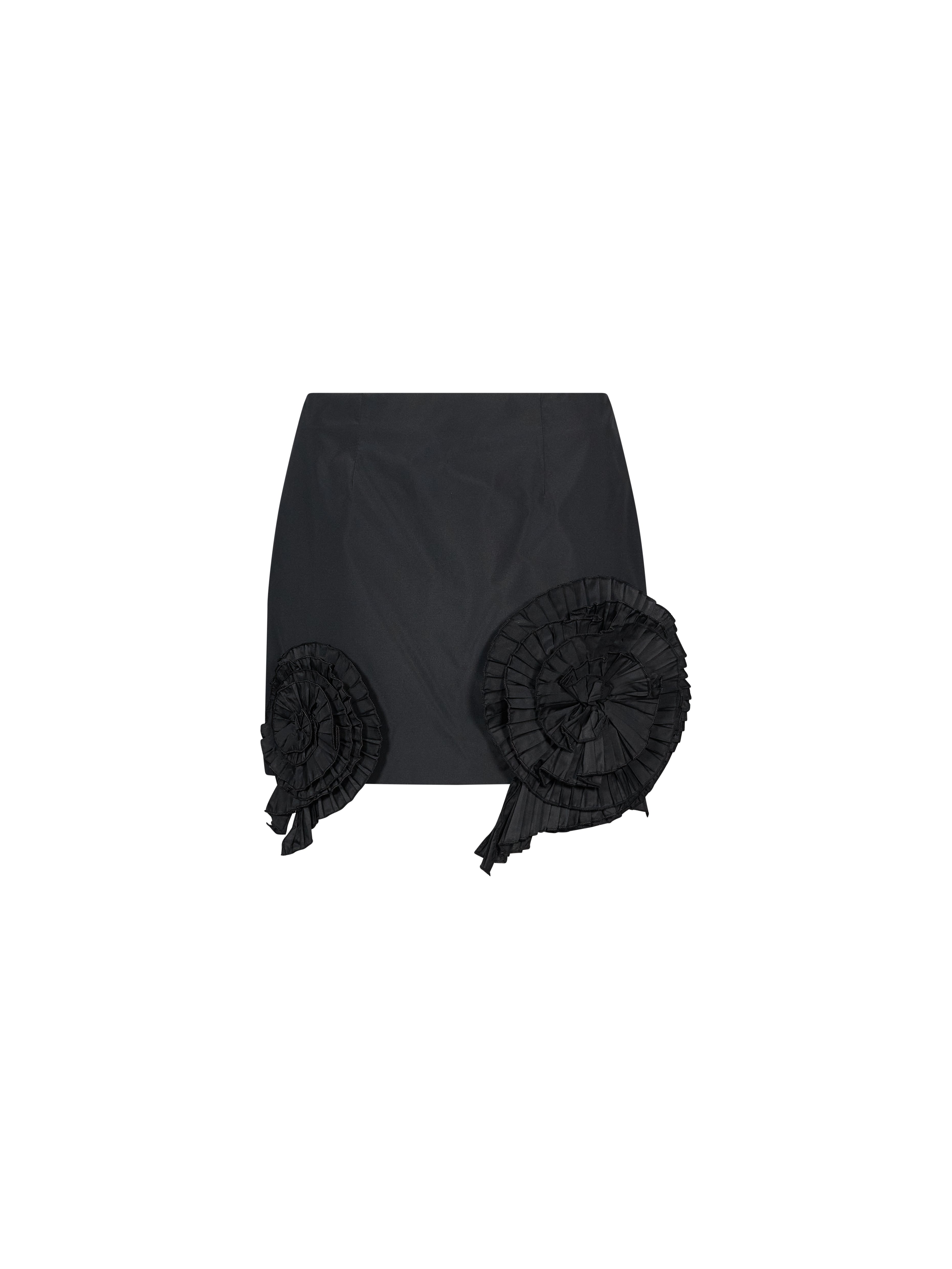 Minigonna in taffetà con rose in nero 