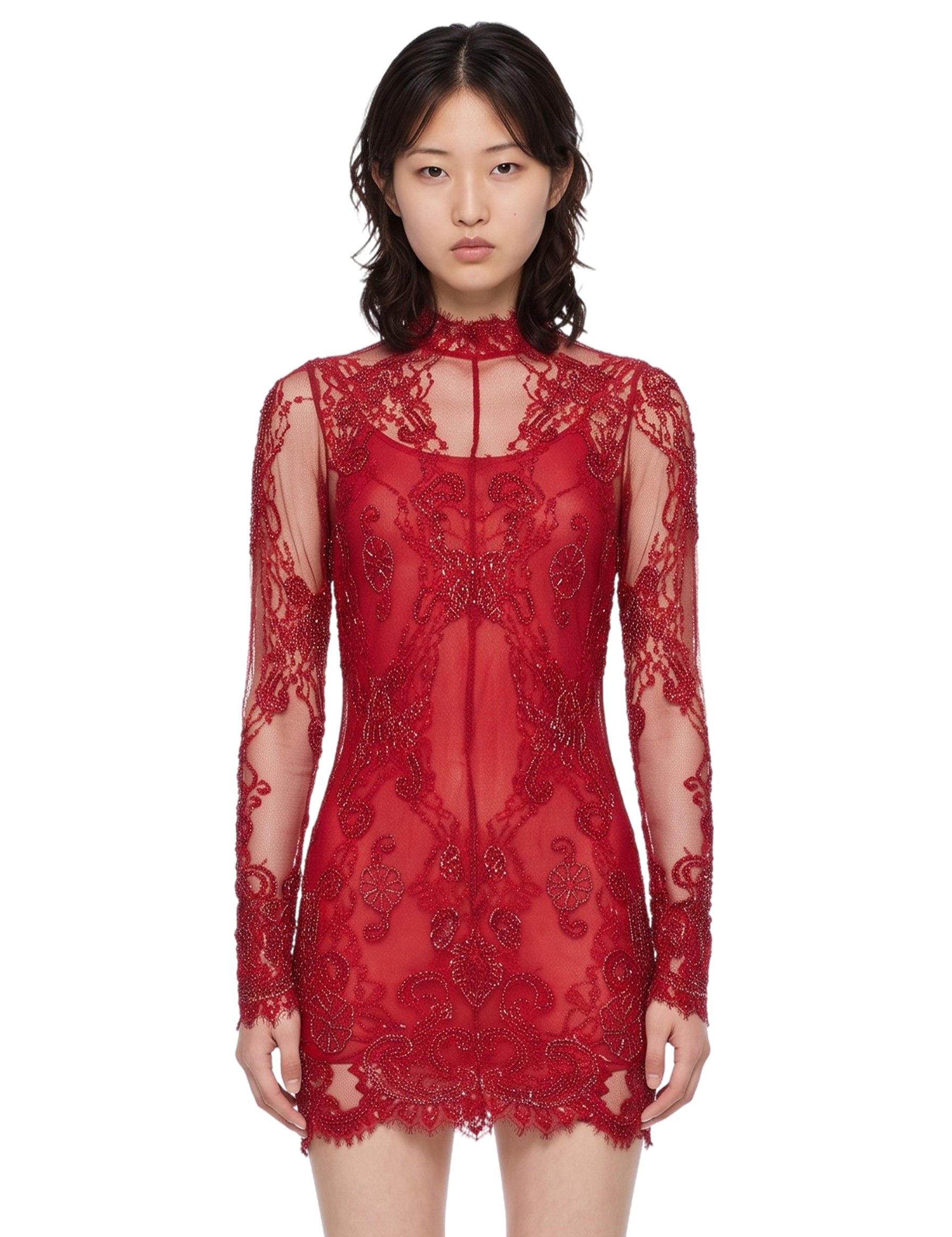 Abito mini in pizzo in rosso 