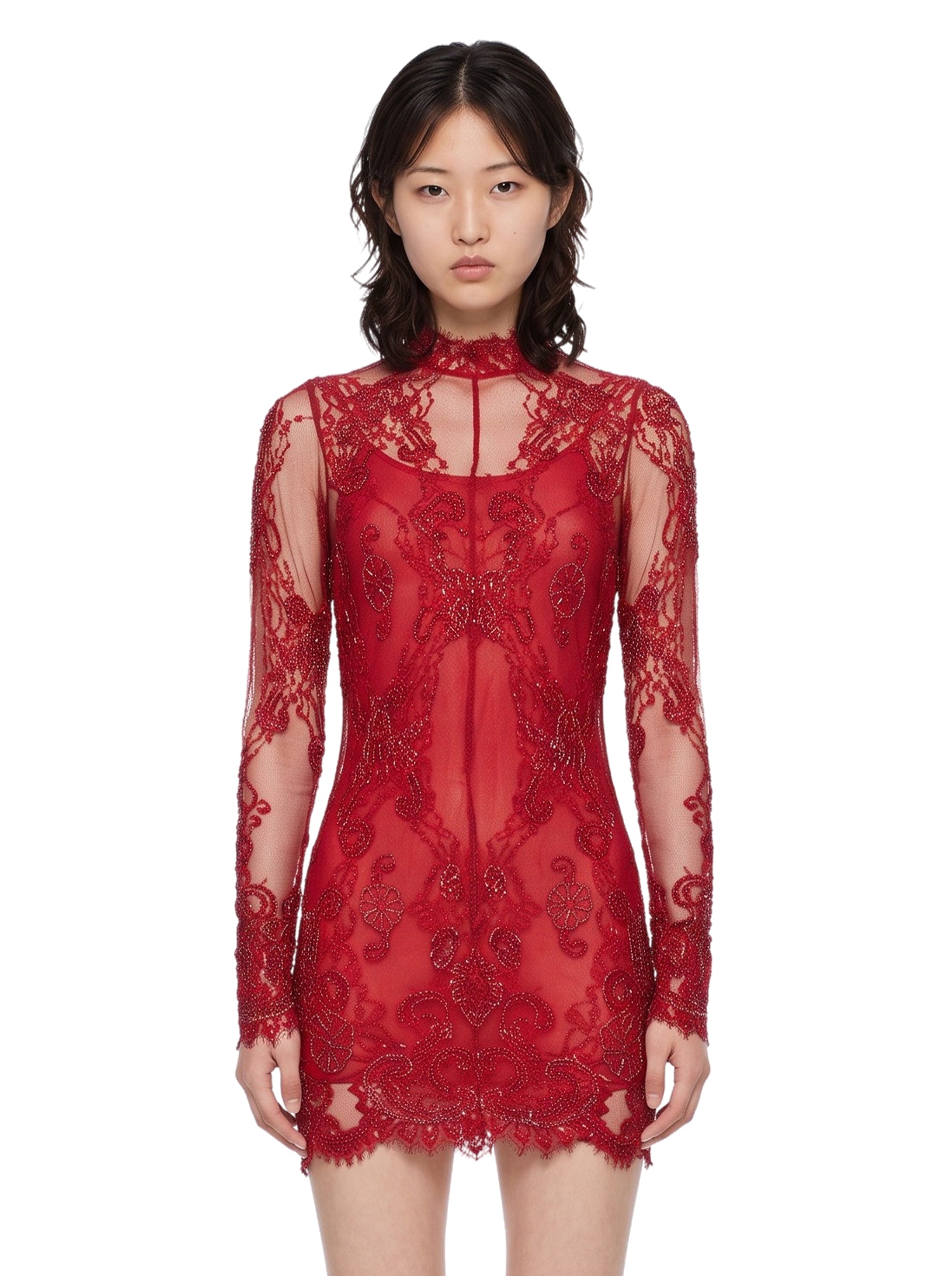 Abito mini in pizzo in rosso 