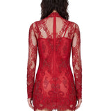 Abito mini in pizzo in rosso 