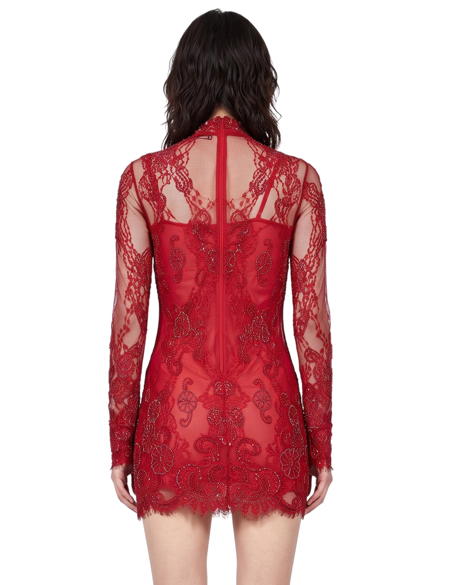 Abito mini in pizzo in rosso 