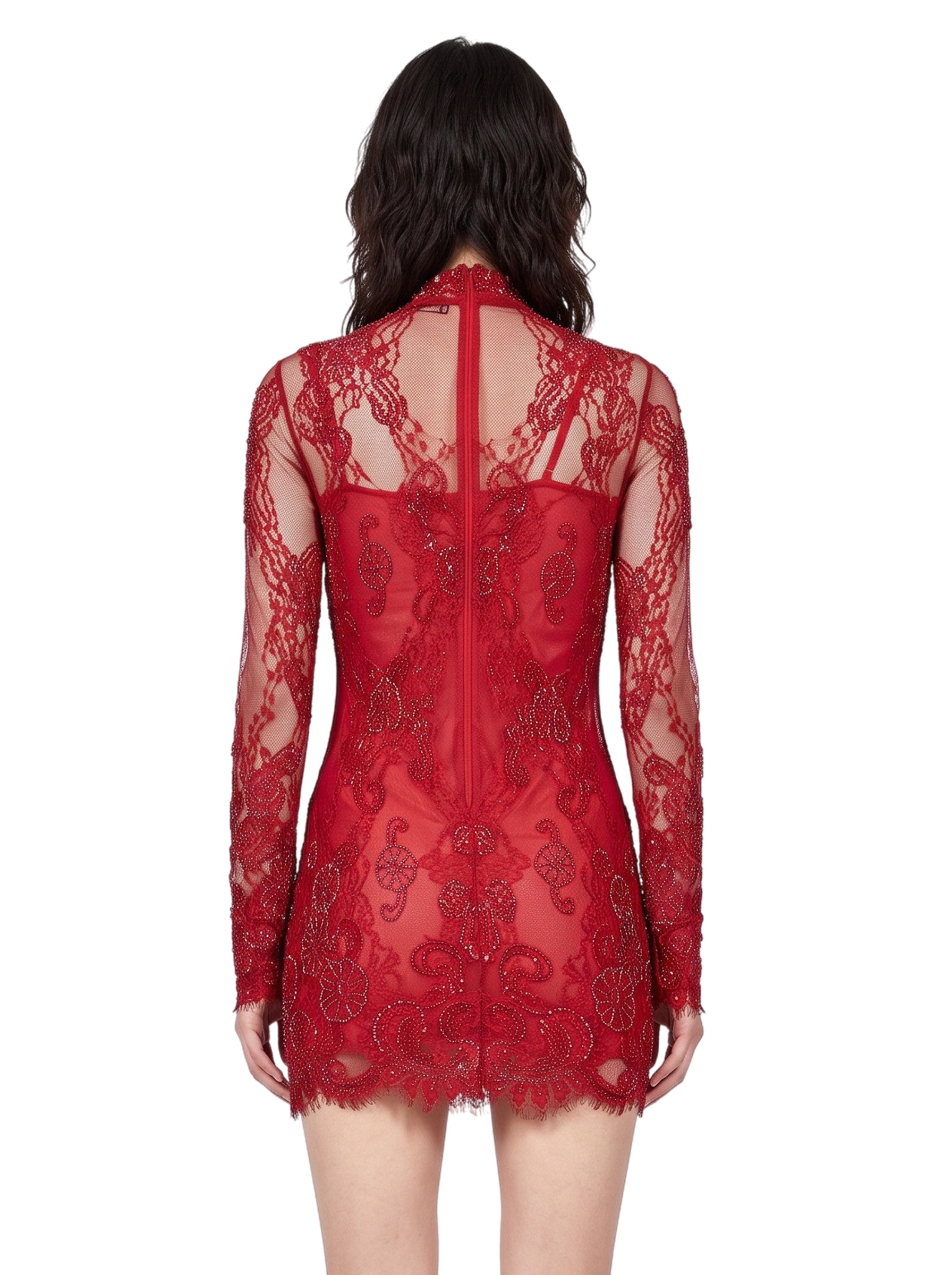 Abito mini in pizzo in rosso 
