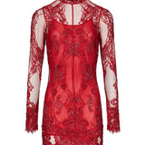 Abito mini in pizzo in rosso 