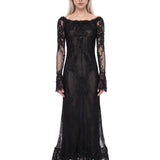 Abito lungo con pizzo in nero 