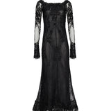 Abito lungo con pizzo in nero 